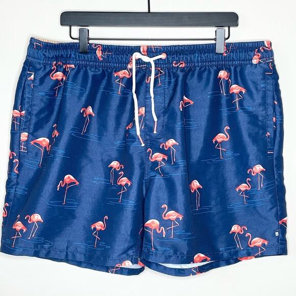 SPERRY navy & pink flamingo print men's swim trunks size XL - Picture 2 of 5